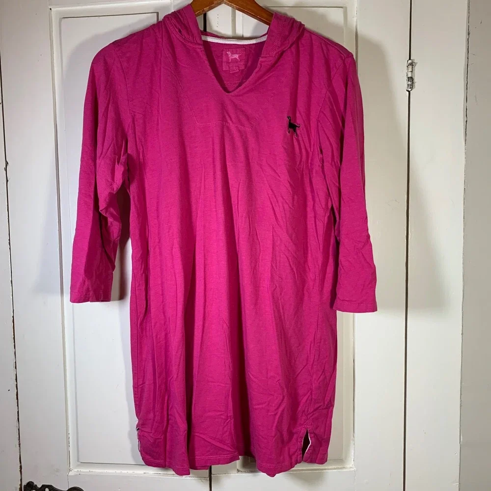 The Black Dog Girls Pink‎ Hooded Beach Cover Up Top Large Preppy Summer Coastal
